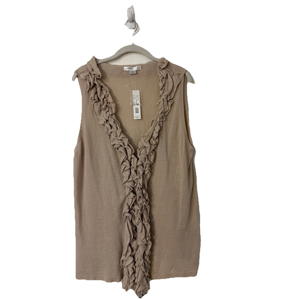 August Silk Knit Tan Ruffled Linen Sleeveless Cardigan Shawl Sz‎ XL New $64